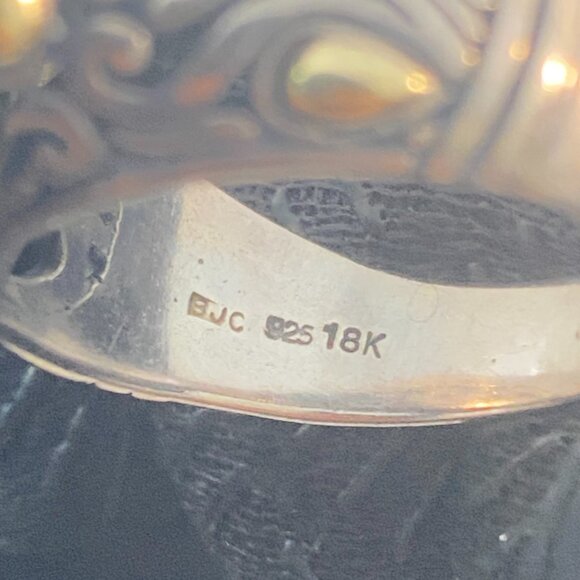 Vintage Sterling Silver & 18K Gold Ornate Gemstone Ring – BJC 925 18K - Picture 5 of 12